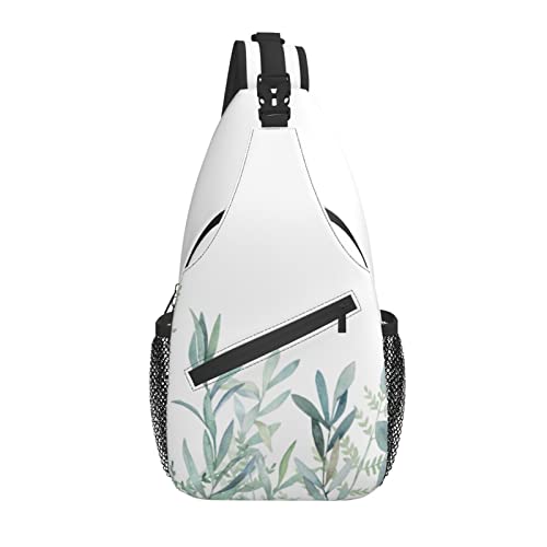 Sling Bag Aquarell Blumen Boho Grün Weiß Wander Daypack Crossbody Schulter Rucksack Reise Brusttasche für Männer Frauen von Lawenp
