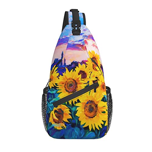 Sling Bag Aquarell Blumen Kunst Blaue Sonnenblume Wandern Daypack Crossbody Schulter Rucksack Reise Brusttasche für Männer Frauen von Lawenp
