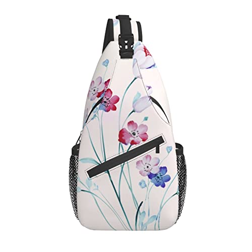 Sling Bag Aquarell Blumen Wildblumen Wandern Daypack Crossbody Schulter Rucksack Reise Brusttasche für Männer Frauen von Lawenp