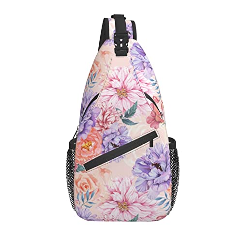 Sling Bag Aquarell Elegante Blume Wandern Daypack Crossbody Schulter Rucksack Reise Brusttasche für Männer Frauen von Lawenp