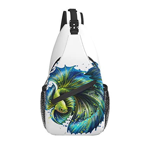 Sling Bag Aquarell Fisch Blau Teal Wandern Daypack Crossbody Schulter Rucksack Reise Brusttasche für Männer Frauen von Lawenp