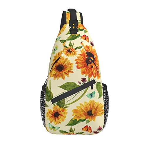 Sling Bag Aquarell Gelb Sonnenblume Frühling Wandern Daypack Crossbody Schulter Rucksack Reise Brusttasche für Männer Frauen von Lawenp