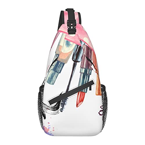Sling Bag Aquarell Kosmetik Muster Mode Wandern Daypack Crossbody Schulter Rucksack Reise Brusttasche für Männer Frauen von Lawenp