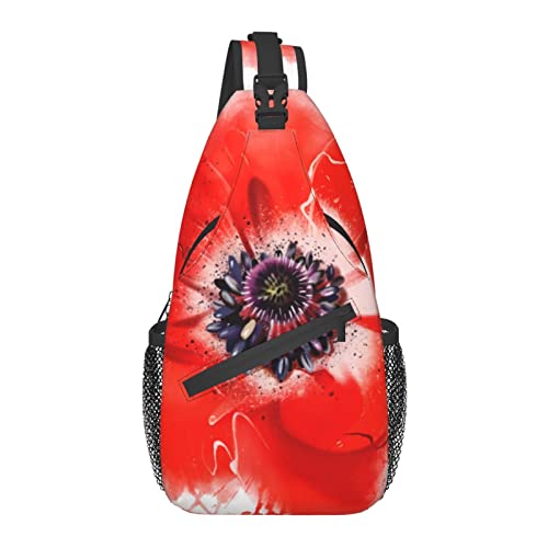 Sling Bag Aquarell Mohn Blumen Rot Wander Daypack Crossbody Schulter Rucksack Reise Brusttasche für Männer Frauen von Lawenp