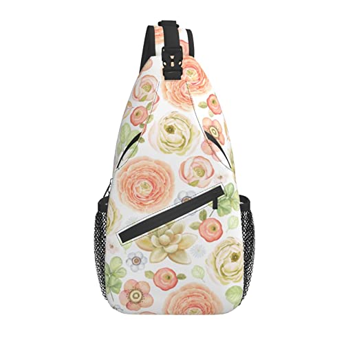 Sling Bag Aquarell Pastell Blume Kaktus Wandern Daypack Crossbody Schulter Rucksack Reise Brusttasche für Männer Frauen von Lawenp