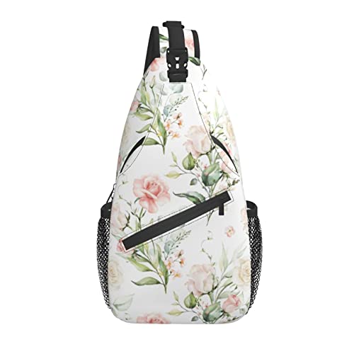 Sling Bag Aquarell Rose Blume Wandern Daypack Crossbody Schulter Rucksack Reise Brusttasche für Männer Frauen von Lawenp
