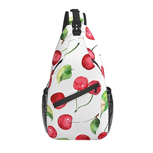 Sling Bag Aquarell Rot Kirschgrün Blatt Wandern Daypack Crossbody Schulter Rucksack Reise Brusttasche für Männer Frauen von Lawenp