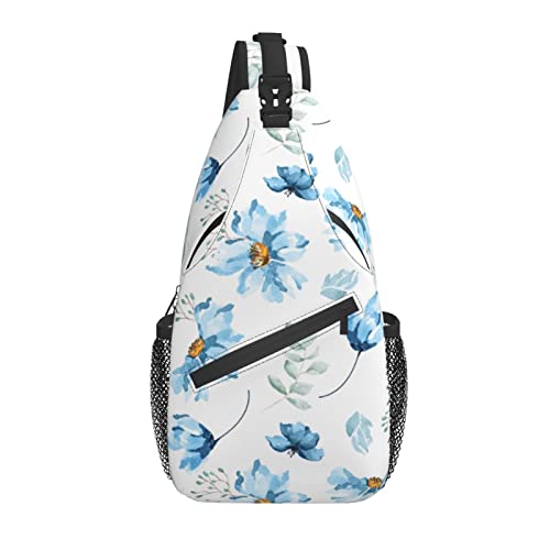 Sling Bag Blau Kamille Blume Aquarell Wandern Daypack Crossbody Schulter Rucksack Reise Brusttasche für Männer Frauen von Lawenp