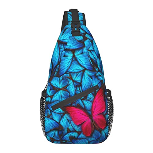 Sling Bag Blau Rot Schmetterling Kunst Wandern Daypack Crossbody Schulter Rucksack Reise Brusttasche für Männer Frauen von Lawenp