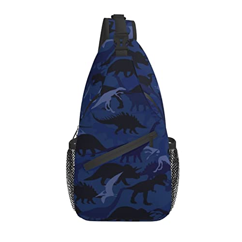 Sling Bag Blue Camouflage Dinosaurier Dino Wandern Daypack Crossbody Schulterrucksack Reise Brusttasche für Männer Frauen von Lawenp