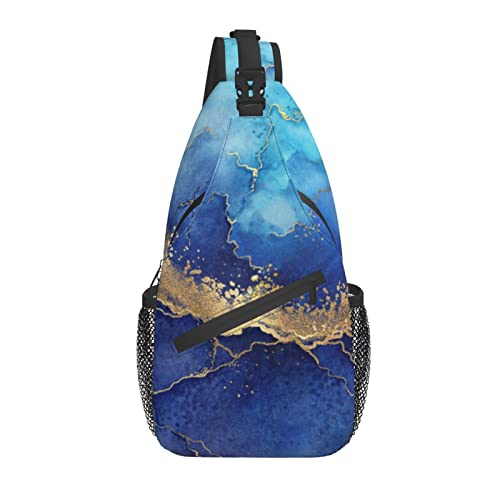Sling Bag Blue Marble Abstract Gold Wandern Daypack Crossbody Schulterrucksack Reise Brusttasche für Männer Frauen von Lawenp