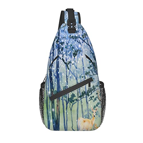 Sling Bag Blue Painting Rentier Deer Wandern Daypack Crossbody Schulterrucksack Reise Brusttasche für Männer Frauen von Lawenp