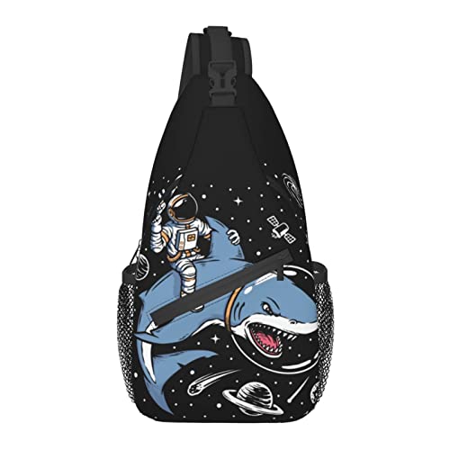 Sling Bag Blue Shark Astronaut Planet Galaxy Wandern Daypack Crossbody Schulterrucksack Reise Brusttasche für Männer Frauen von Lawenp