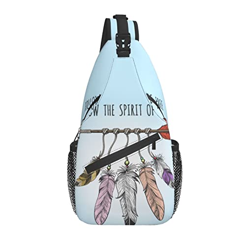 Sling Bag Boho Blue Feather Arrow Wandern Daypack Crossbody Schulterrucksack Reise Brusttasche für Männer Frauen von Lawenp