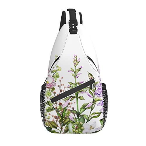 Sling Bag Boho Blumen Blatt Pflanze Schmetterling Aquarell Frühling Wandern Daypack Crossbody Schulter Rucksack Reise Brusttasche für Männer Frauen von Lawenp