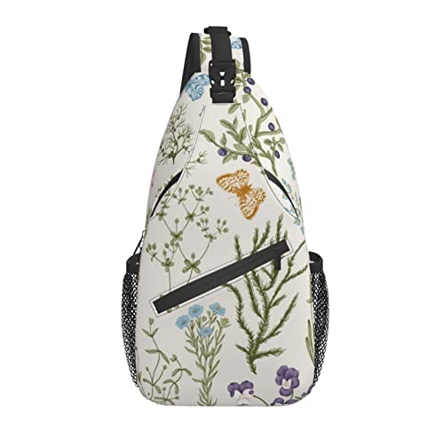 Sling Bag Boho Blumen Frühling Schmetterling Wandern Daypack Crossbody Schulter Rucksack Reise Brusttasche für Männer Frauen von Lawenp