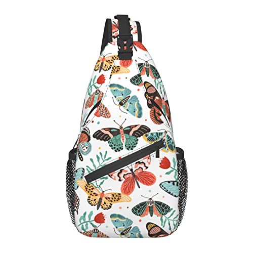 Sling Bag Boho Schmetterling Blume Wandern Daypack Crossbody Schulter Rucksack Reise Brusttasche für Männer Frauen von Lawenp