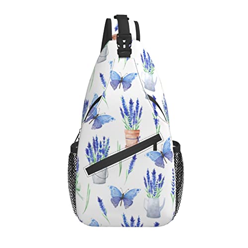 Sling Bag Botanische Lavendel Blume Schmetterling Wandern Daypack Crossbody Schulter Rucksack Reise Brusttasche für Männer Frauen von Lawenp