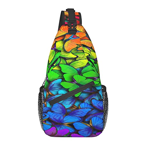 Sling Bag Bunter Regenbogen-Schmetterlings-Wander-Daypack Crossbody-Schulter-Rucksack Reise-Brustrucksack für Männer Frauen von Lawenp