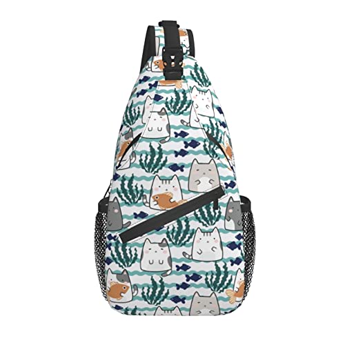 Sling Bag Cat Kitten River Fish Wandern Daypack Crossbody Schulterrucksack Reise Brusttasche für Männer Frauen von Lawenp