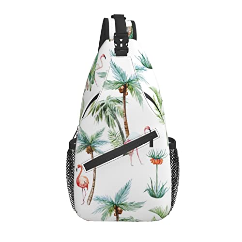 Sling Bag Coconut Palm Tree Flamingo Wandern Daypack Crossbody Schulterrucksack Reise Brusttasche für Männer Frauen von Lawenp