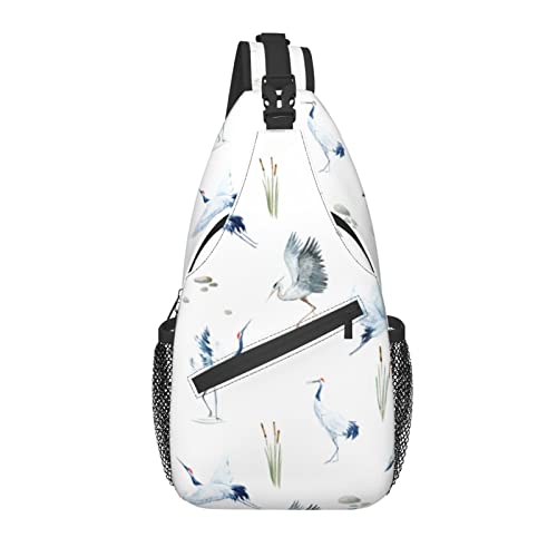 Sling Bag Crane Watercolor Bird White Bright Wandern Daypack Crossbody Schulterrucksack Reise Brusttasche für Männer Frauen von Lawenp