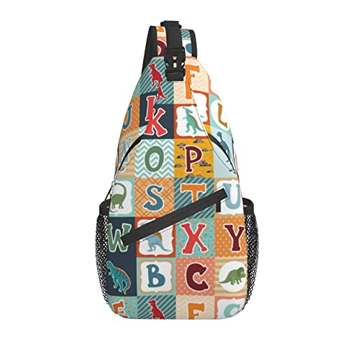 Sling Bag Dinosaurier Childish Alphabet Dino Wandern Daypack Crossbody Schulterrucksack Reise Brusttasche für Männer Frauen von Lawenp