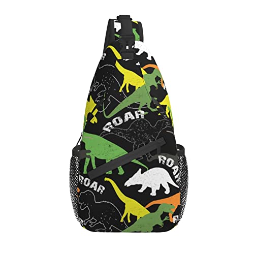 Sling Bag Dinosaurier Handgezeichnet Schwarz Grün Mode Wandern Daypack Crossbody Schulterrucksack Reise Brusttasche für Männer Frauen von Lawenp