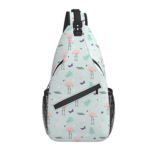 Sling Bag Flamingo Blume Blatt Schmetterling Wandern Daypack Crossbody Schulter Rucksack Reise Brusttasche für Männer Frauen von Lawenp