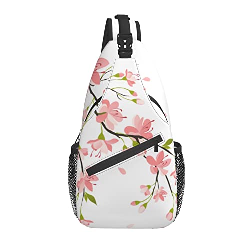 Sling Bag Frühling Kirsche Blume Kolibri Wandern Daypack Crossbody Schulter Rucksack Reise Brusttasche für Männer Frauen von Lawenp