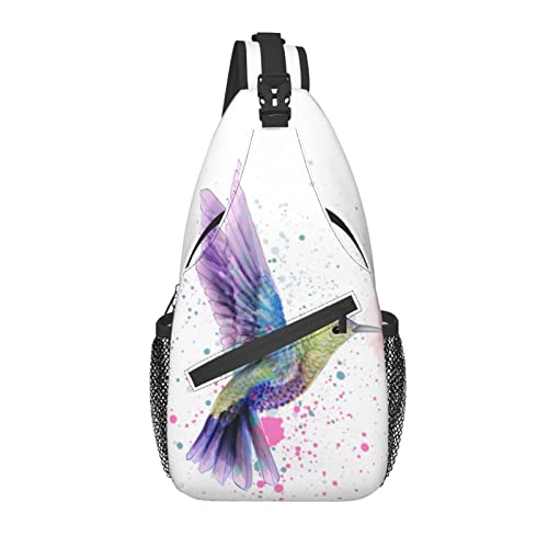 Sling Bag Frühling Kolibri Aquarell Blume Wandern Daypack Crossbody Schulter Rucksack Reise Brusttasche für Männer Frauen von Lawenp
