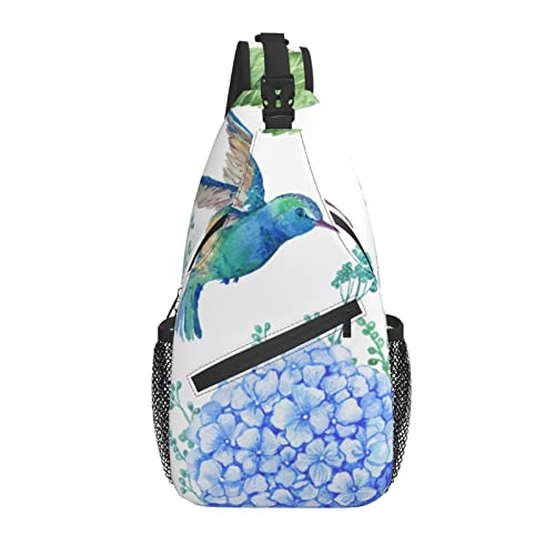 Sling Bag Frühling Kolibri Blume Hortensie Wandern Daypack Crossbody Schulter Rucksack Reise Brusttasche für Männer Frauen von Lawenp