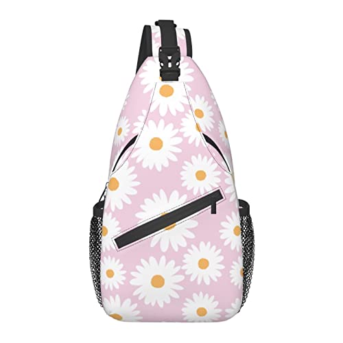 Sling Bag Gänseblümchen-Blumen-Rosa-Weiß-Blumen-Wander-Tagesrucksack Crossbody-Schulter-Rucksack-Reise-Brust-Rucksack für Männer Frauen von Lawenp