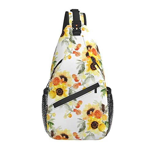 Sling Bag Gelb Blumen Aquarell Blume Wandern Daypack Crossbody Schulter Rucksack Reise Brusttasche für Männer Frauen von Lawenp