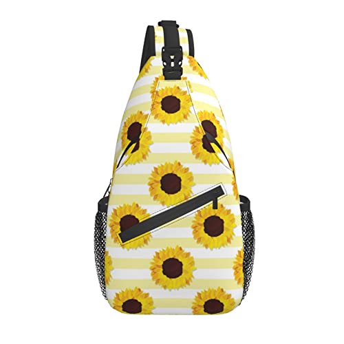 Sling Bag Gelb Blumen Gestreift Sommer Sonnenblume Wandern Daypack Crossbody Schulter Rucksack Reise Brusttasche für Männer Frauen von Lawenp