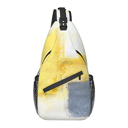 Sling Bag Grau Gelb Moderne Kunst Abstrakte Malerei Wandern Daypack Umhängetasche Schulterrucksack Reise Brusttasche für Männer Frauen von Lawenp
