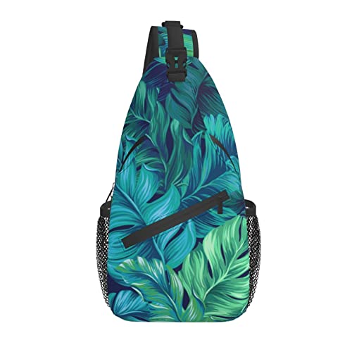 Sling Bag Grüner Tropenwald Palmblatt Wandern Daypack Crossbody Schulterrucksack Reise Brusttasche für Männer Frauen von Lawenp