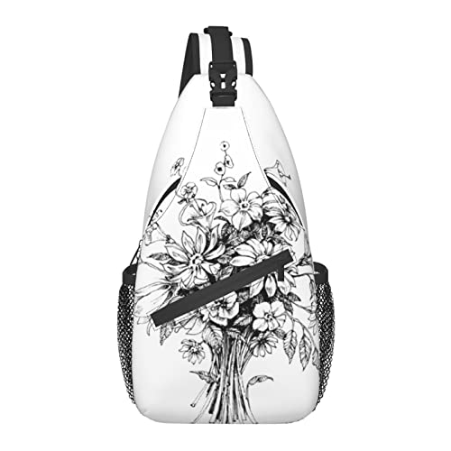 Sling Bag Hand Drawn Flower Floral Wandern Daypack Crossbody Schulterrucksack Reise Brusttasche für Männer Frauen von Lawenp