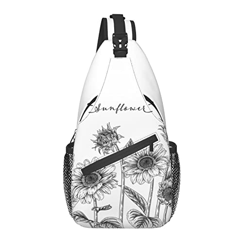 Sling Bag Handgezeichnete Sonnenblume Sommer Blumen Feld Wandern Daypack Crossbody Schulter Rucksack Reise Brusttasche für Männer Frauen von Lawenp