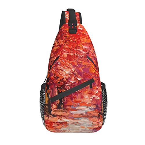 Sling Bag Herbst Malerei Herbst Wald Wandern Daypack Crossbody Schulter Rucksack Reise Brusttasche für Männer Frauen von Lawenp