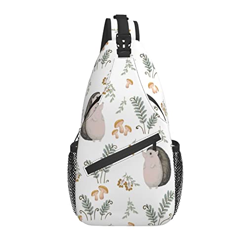 Sling Bag Igel Herbst Pilz Blatt Wandern Daypack Crossbody Schulter Rucksack Reise Brusttasche für Männer Frauen von Lawenp