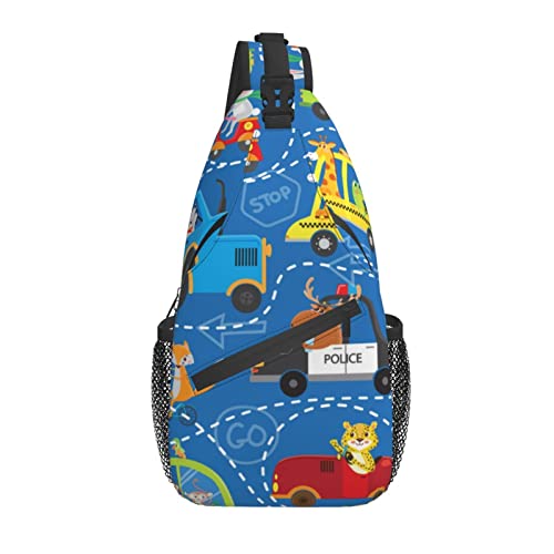 Sling Bag Kindisch Auto Transport Tier Blau Wandern Daypack Crossbody Schulter Rucksack Reise Brusttasche für Männer Frauen von Lawenp