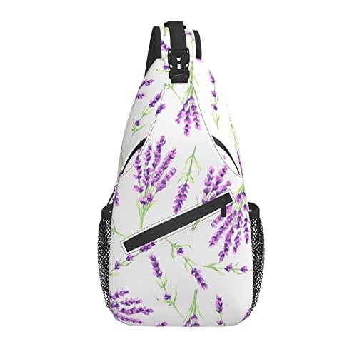 Sling Bag Lavendel Blume Aquarell Blatt Wandern Daypack Crossbody Schulter Rucksack Reise Brusttasche für Männer Frauen Sling Bag Lavendel Blume Aquarell Blatt Wandern Daypack Crossbody Schulter Rucksack Reise Brusttasche für Männer Frauen von Lawenp
