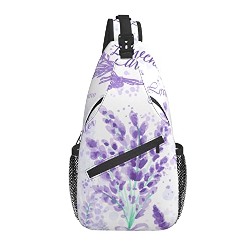 Sling Bag Lavendel Blume Aquarell Lila Blumen Wandern Daypack Crossbody Schulter Rucksack Reise Brusttasche für Männer Frauen von Lawenp