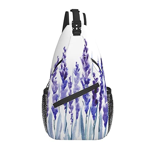 Sling Bag Lavendel Blume Aquarell Lila Wander Daypack Crossbody Schulter Rucksack Reise Brusttasche für Männer Frauen von Lawenp