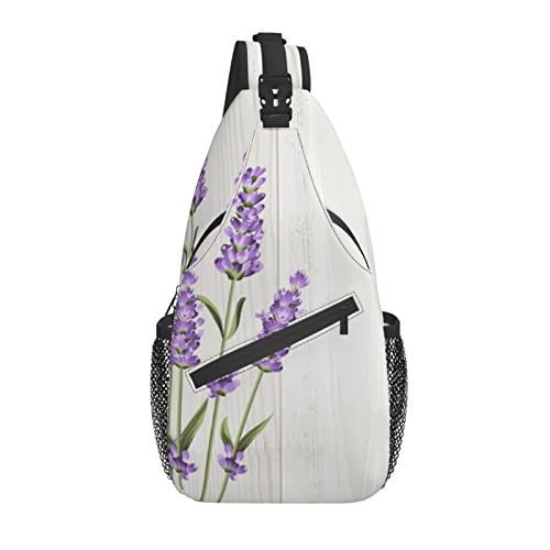 Sling Bag Lavendel Blume Holzbrett Wandern Daypack Crossbody Schulter Rucksack Reise Brusttasche für Männer Frauen von Lawenp