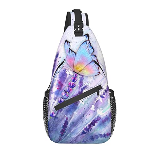 Sling Bag Lavendel Blume Lila Schmetterling Aquarell Wandern Daypack Crossbody Schulter Rucksack Reise Brusttasche für Männer Frauen von Lawenp