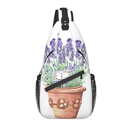 Sling Bag Lavendel Blume Rustikal Lila Blumen Wandern Daypack Crossbody Schulter Rucksack Reise Brusttasche für Männer Frauen von Lawenp
