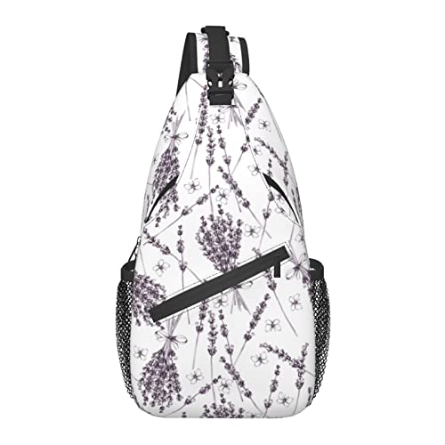 Sling Bag Lavendel Blume Schmetterling Rustikale handgezeichnete Wander Daypack Crossbody Schulter Rucksack Reise Brusttasche für Männer Frauen von Lawenp