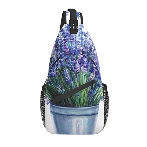 Sling Bag Lavendel Blumentopf Rustikal Blumen Wandern Daypack Crossbody Schulter Rucksack Reise Brusttasche für Männer Frauen von Lawenp